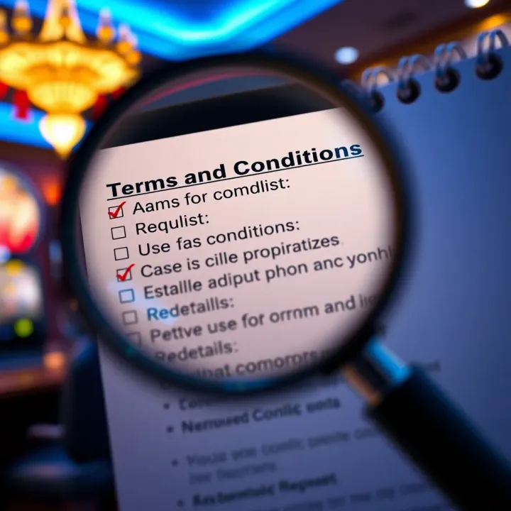 Terms and Conditions Checklist for Mirax Bonus Graphic depicting terms and conditions checklist with a magnifying glass highlighting key details